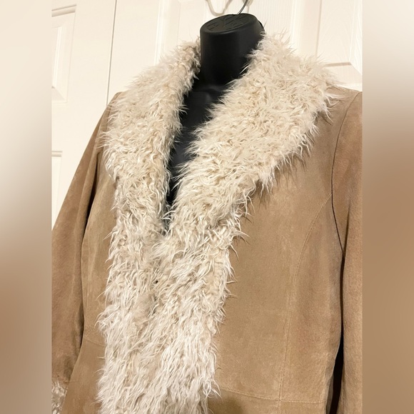 Vintage Penny Lane Leather Coat Faux Fur Giacca M - Picture 3 of 11
